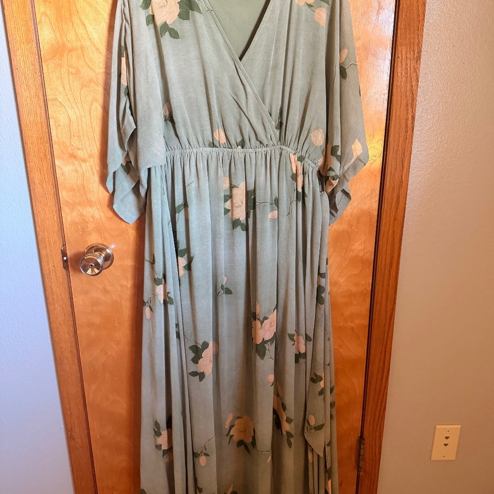 Baltic Born Kia Kimono Maxi Dress in sage green with a floral Print